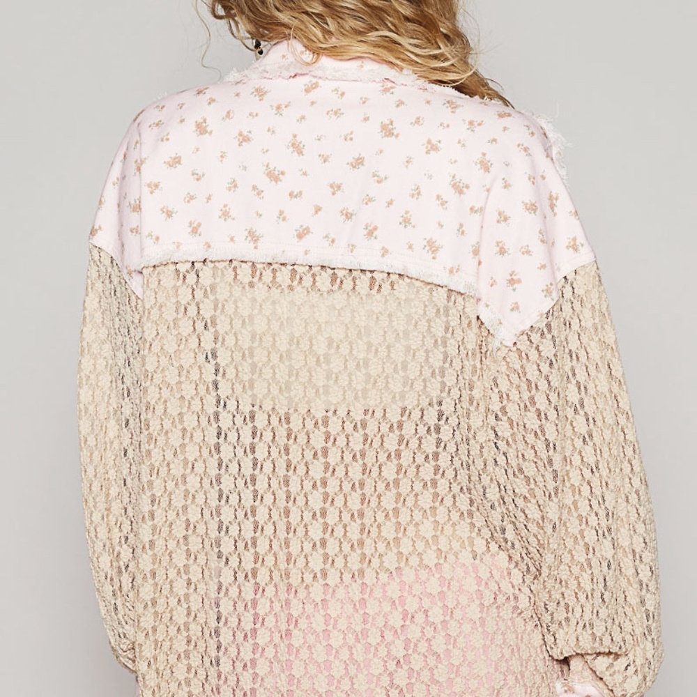 POL Lace Patchwork Shacket Button Front Boho Top NWOT - Picture 3 of 9